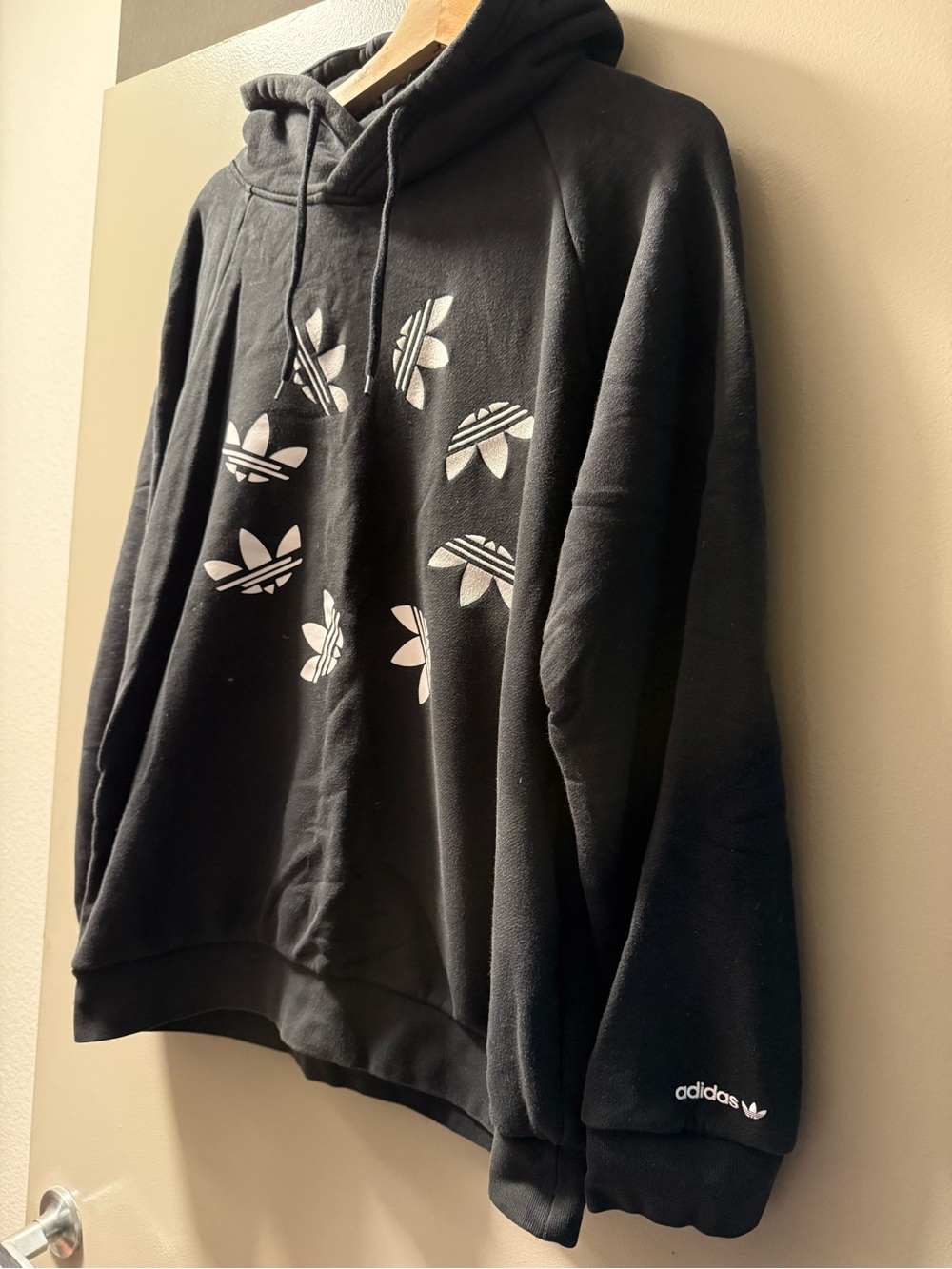 adidas Black Crewneck Hoodie with White Trefoil Motifs
